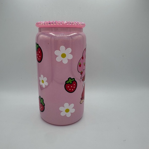 STRAWBERRY SHORTCAKE custom 16oz shimmer glass cup - Picture 3 of 4